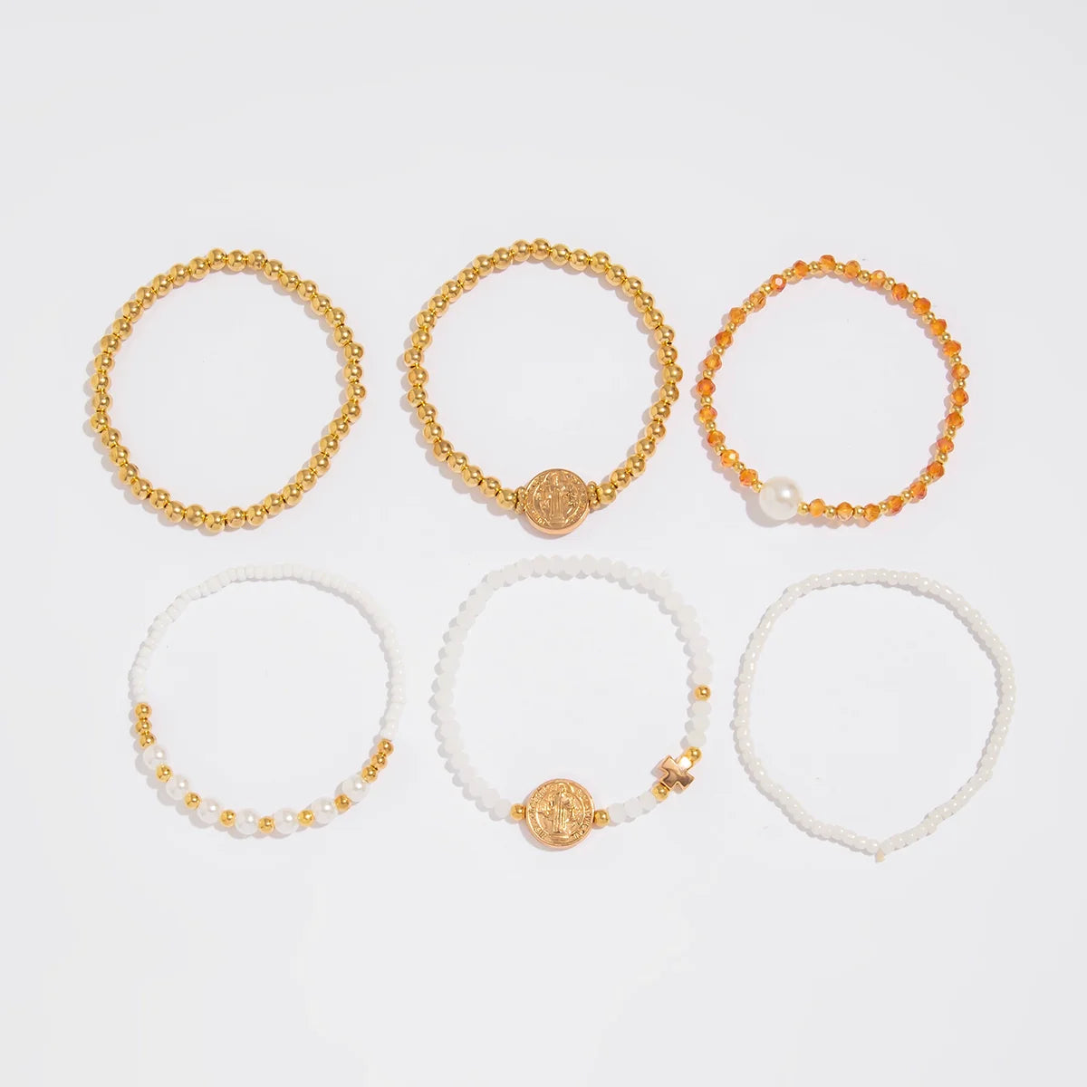 Ariannah Crystal Bead Bracelet Set - White