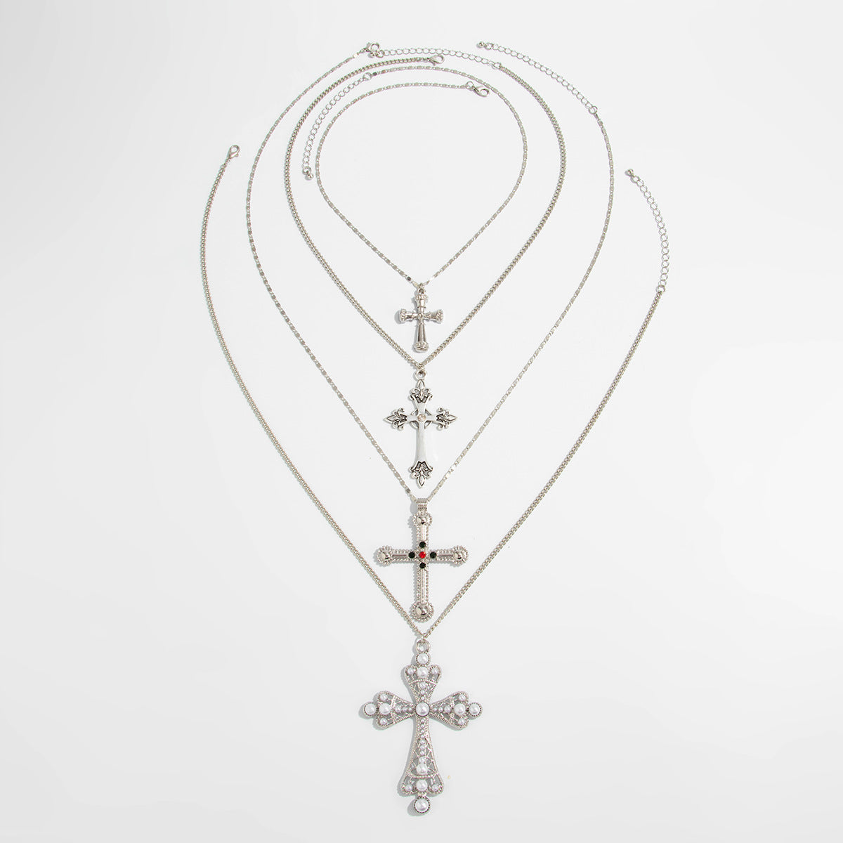 Everlee Layered Cross Necklace - Silver [048PERDC]