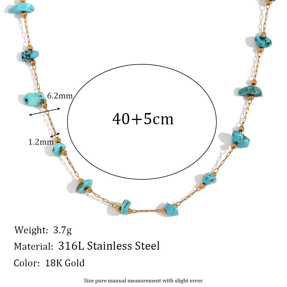 Lesley Dainty Stone Chain - Necklace - Gold - Blue Turquoise [I7NE4B51]