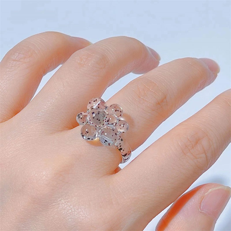 Gionna Acrylic Flower Ring - Small Black Dot Transparent [LG7QGHQM]