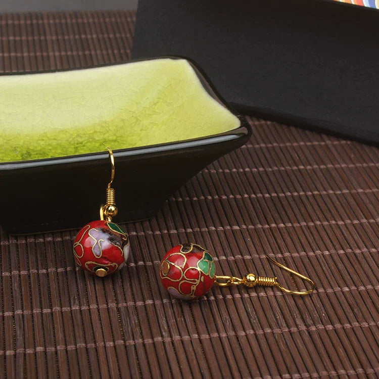 Jo Enamel Drop Earrings - Red Round Bead