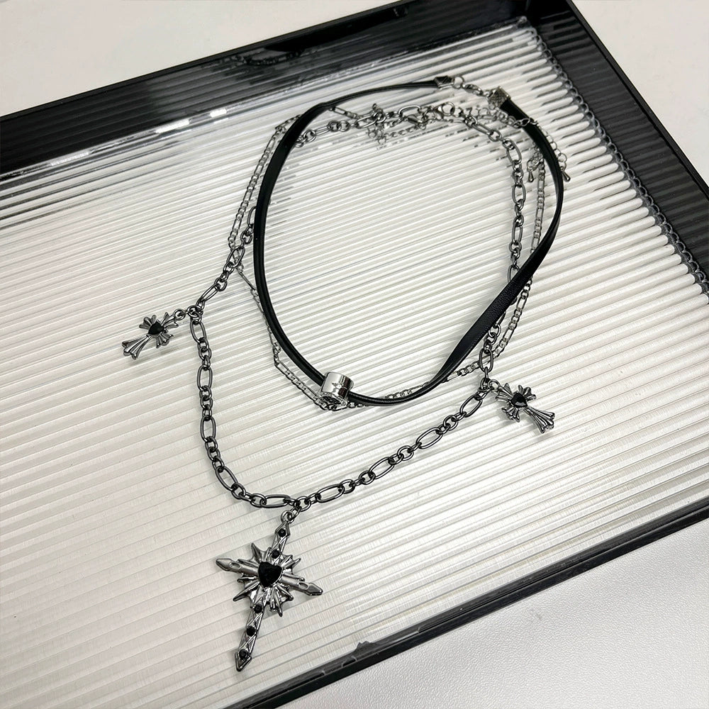 Camillia Dark Cross Layered Choker - Layered Cross Choker Necklace [ZZ5HMGXG]