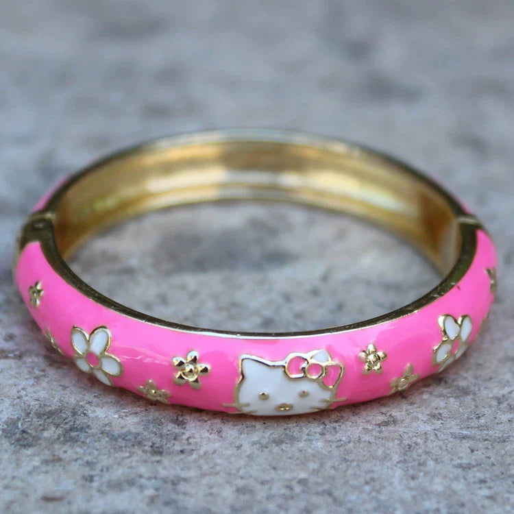 Capri Enamel Kitty Bangle - Small Pink (4.7cm)