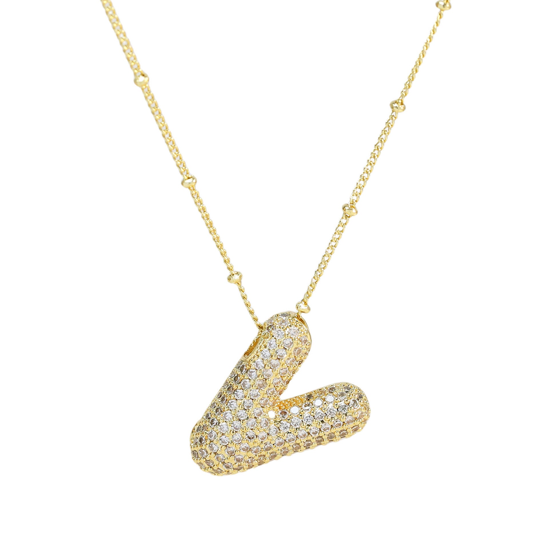 Fynlee Bubble Initial Necklace - Gold V [DODY51CZ]
