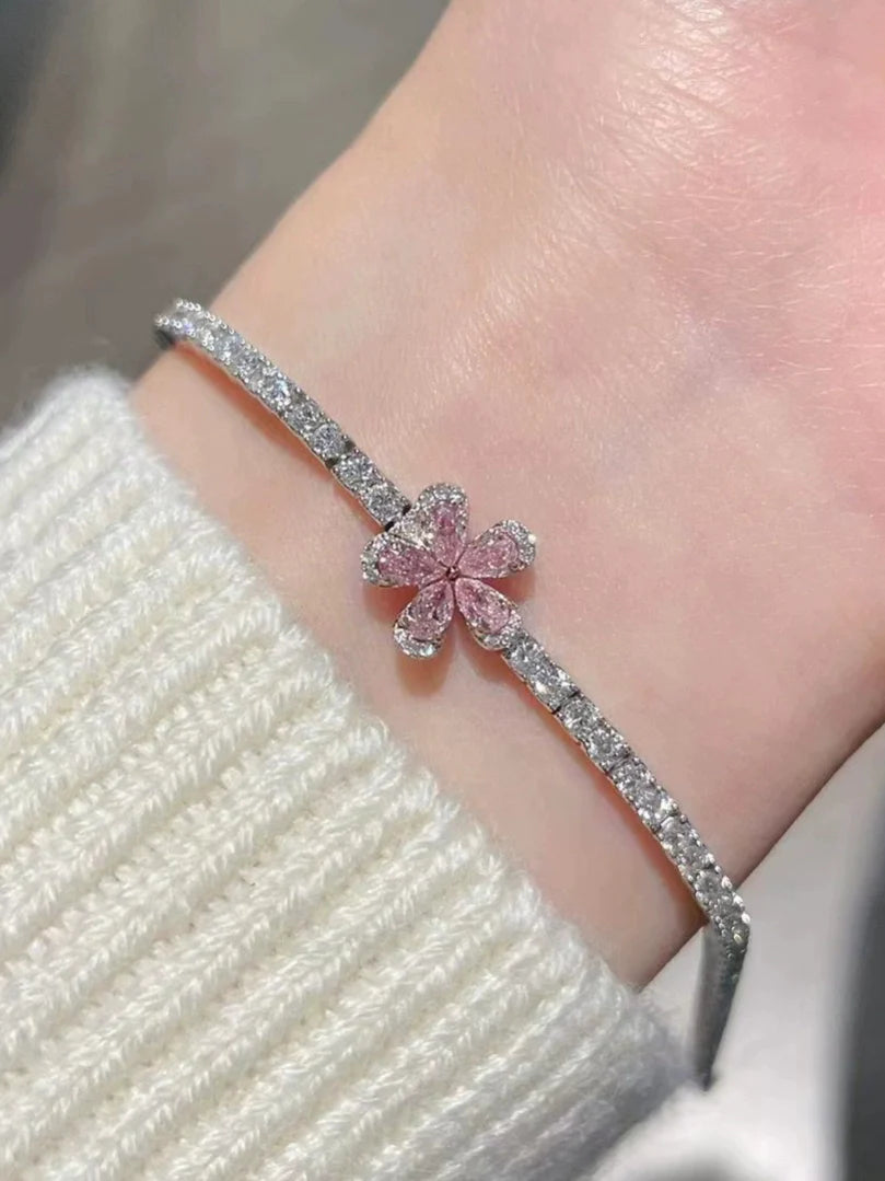 Emiyah Sparkling Zircon Bracelet - Five Flower Full Diamond Bracelet