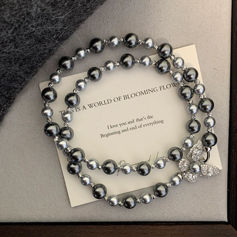Jaela Butterfly Pearl Necklace - Grey Pearl Butterfly Necklace [SYNVYVAA]
