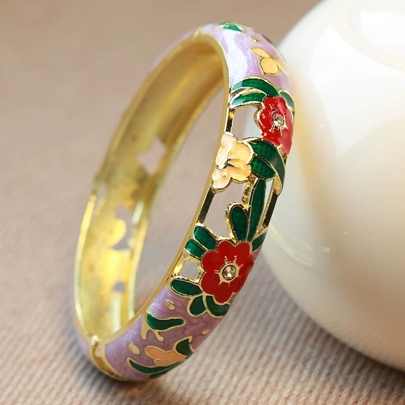 Kynli Floral Cloisonne Bracelet - Purple [AEFLZQDB]