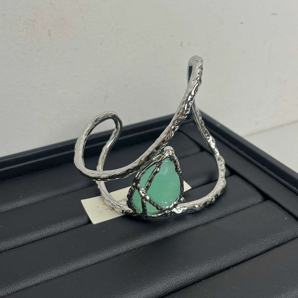 Jemma Gemstone Branch Cuff - Silver with Jade Stone [PLYMBVE5]