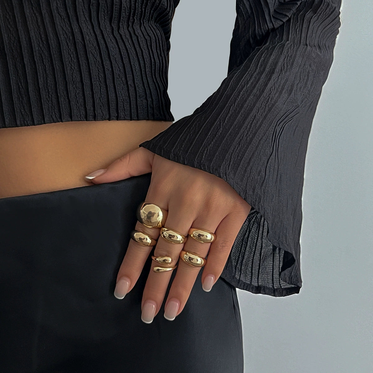 Zyaire Metal Glossy Ring Set - Style 04 Light Gold 6-piece Set [6VMMUNVJ]