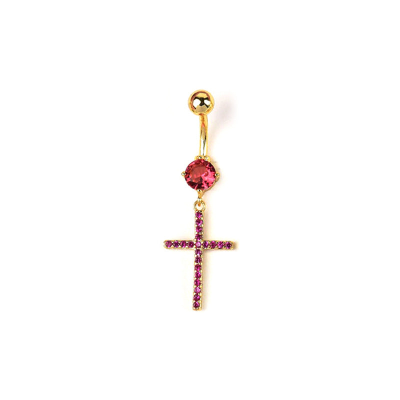 Catherine Zircon Cross Navel Ring - Red (18k Gold) [1AOXBJE0]