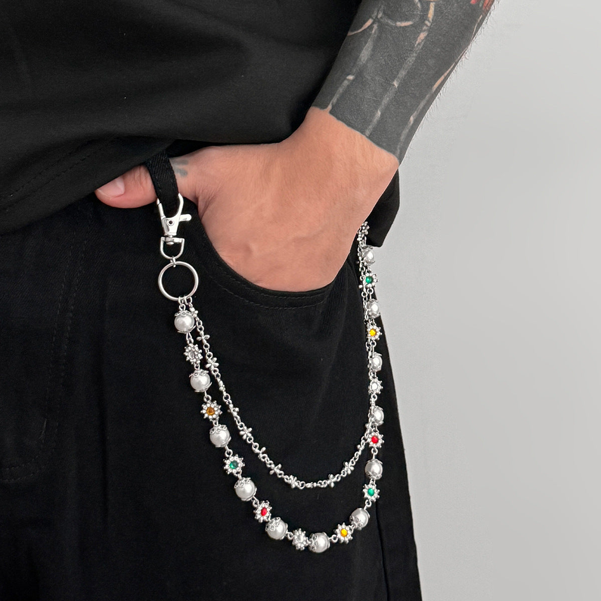 Laramie Pearl Floret Pants Chain - Silver Style B No Pendant [AEGVK1N3]