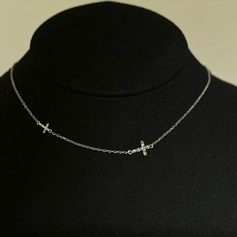 Blakeleigh Layered Heart Cross Necklace - Double Cross Necklace