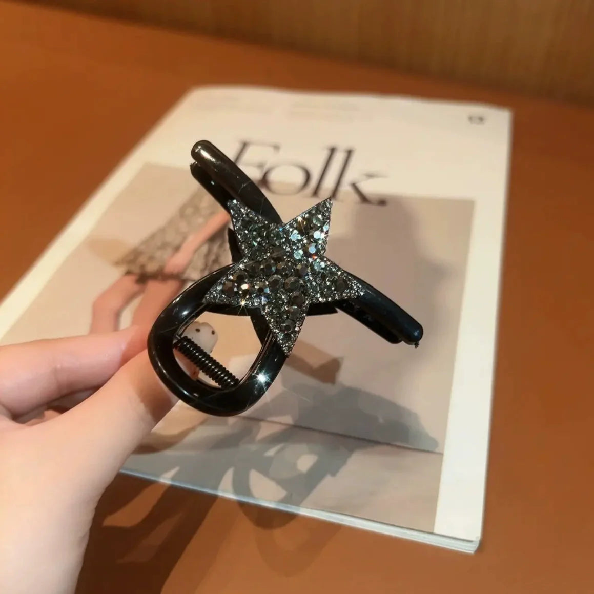 Kaycie Sparkling Star Claw Clip - Grey Small (8cm)