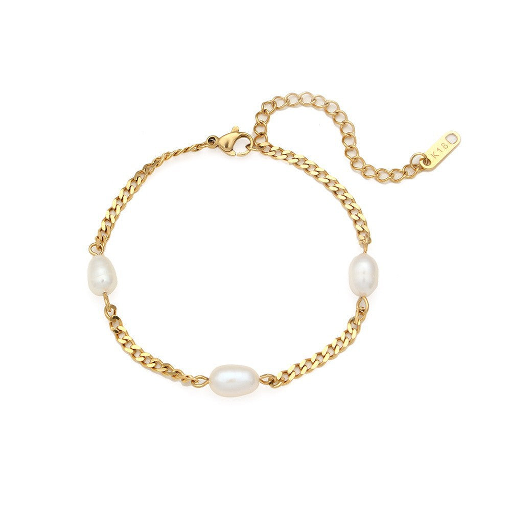 Siyona Freshwater Pearl Collection - 3mm Cuban Chain Three Pearl Bracelet [1QNQ6N37]
