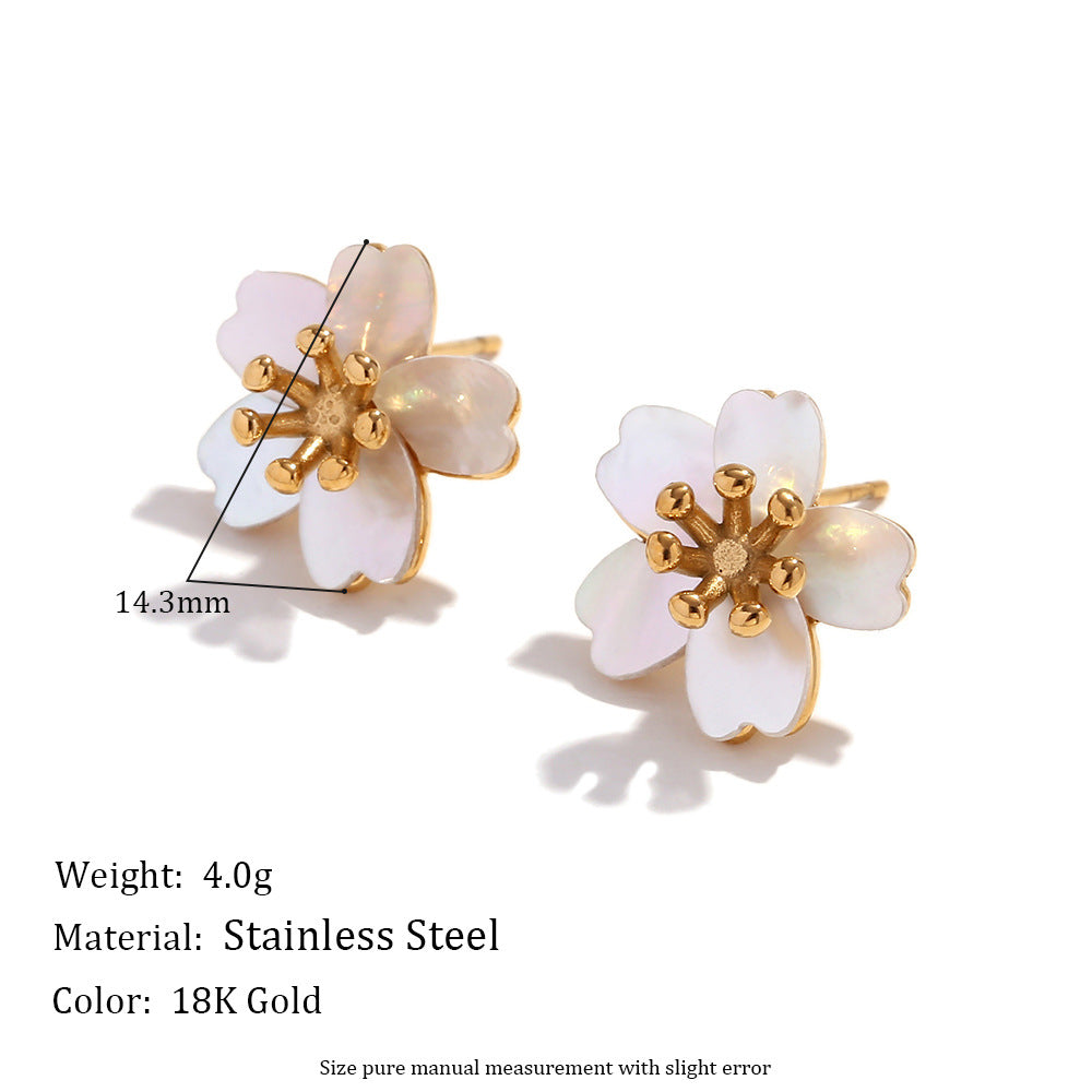 Shyann Blossom Stud Earrings - Gold Mother-of-Pearl Cherry Blossom Studs [PYO2Q4S3]