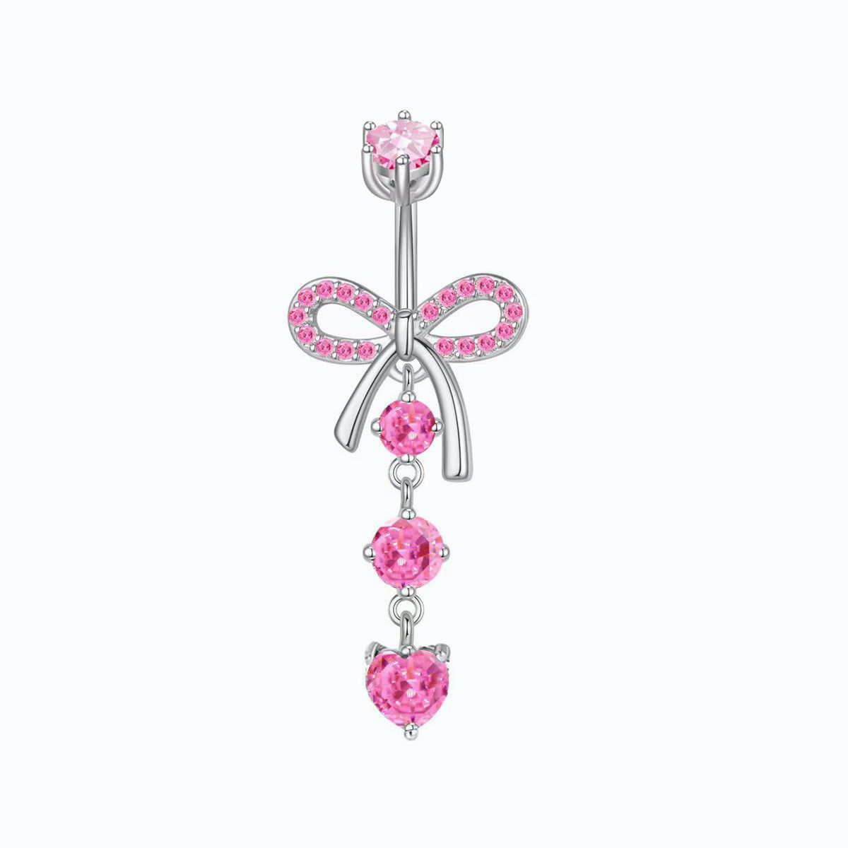 Catelyn Bow Zircon Navel Ring - Design 1 Pink (Platinum Plated) [2IP2R66A]