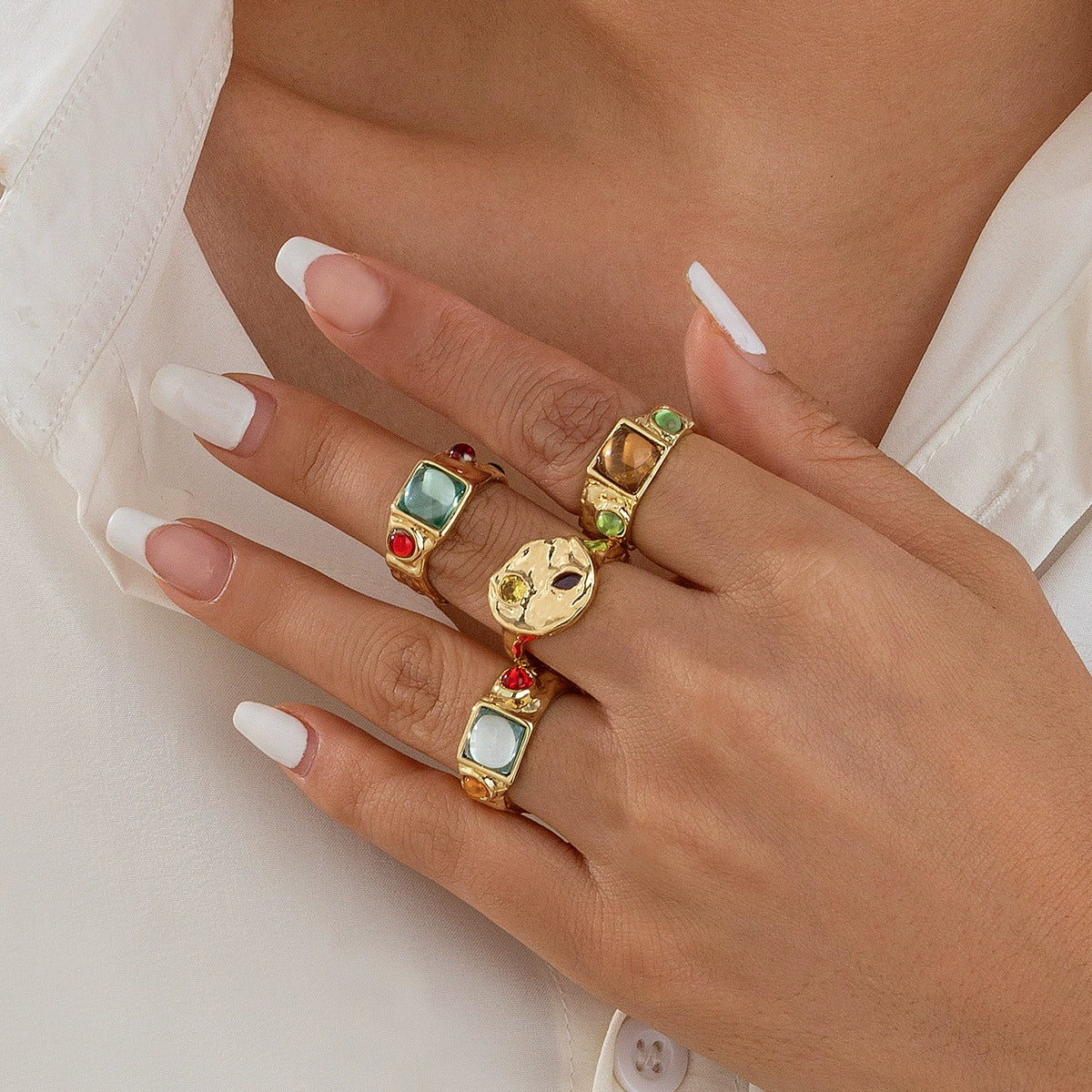 Isabel Liquid Metal Ring Set - Style 02 - Light Gold 4-Piece Set [8ZD76UNG]