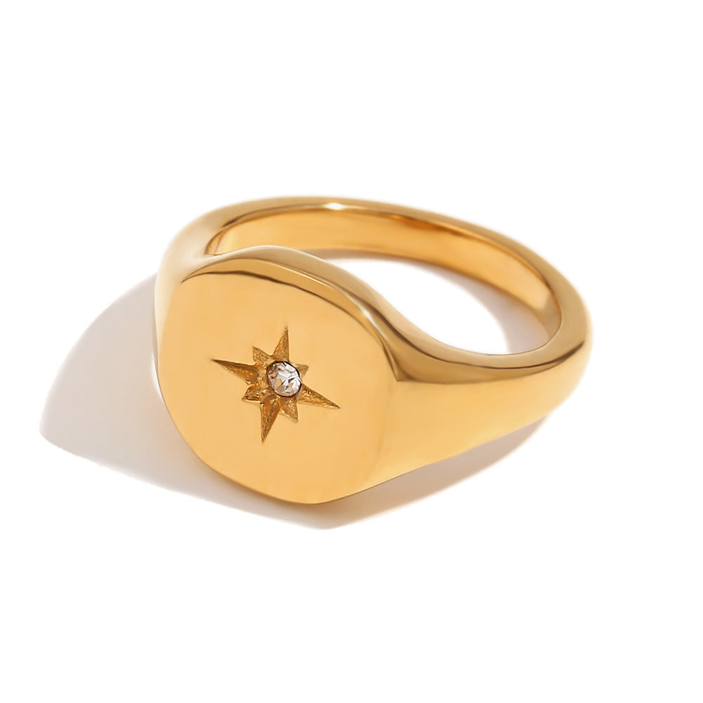 Catelyn Double Polaris Ring - Faceted Polaris Seal Ring - Gold - Size 6 [JT193OLM]