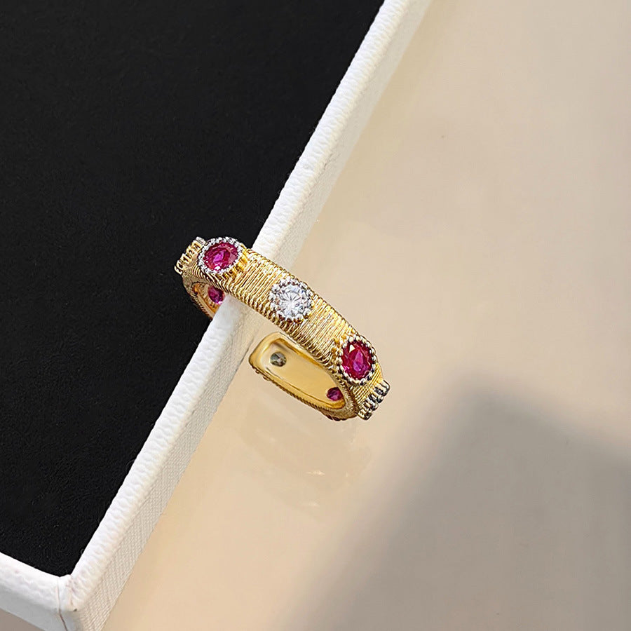 Haidyn Carved Rubyette Bloom - Gold-Tone Rubyette Ring (Adjustable) [SMLY7BIV]
