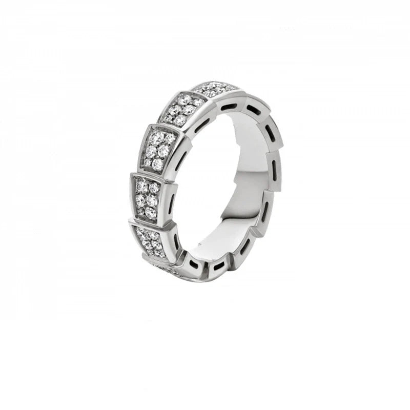 Maylie Serpent Coil Ring - Wide White Gold Full Diamond Serpent