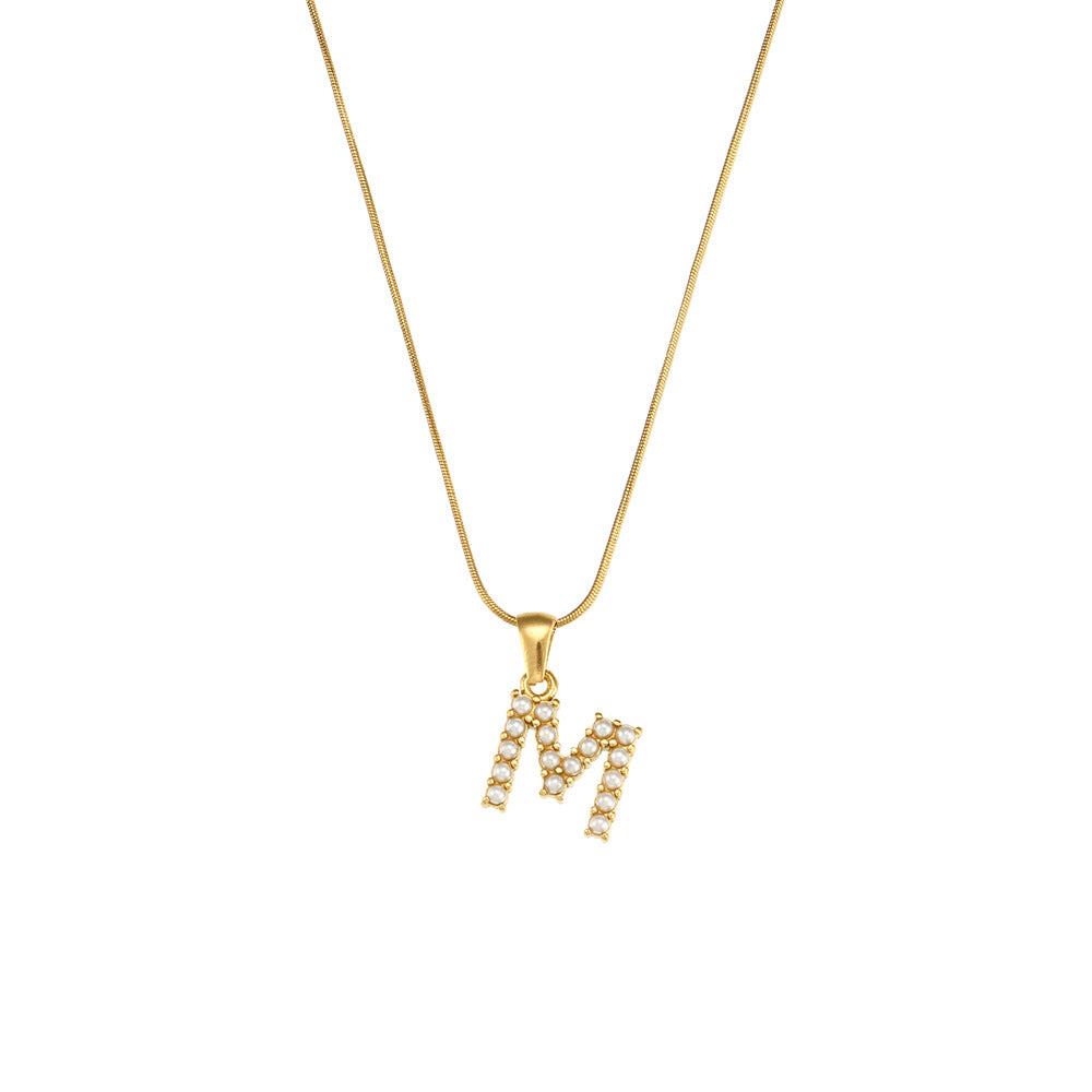 Makiah Letter Pearl Necklace - Letter M [GTFITG91]