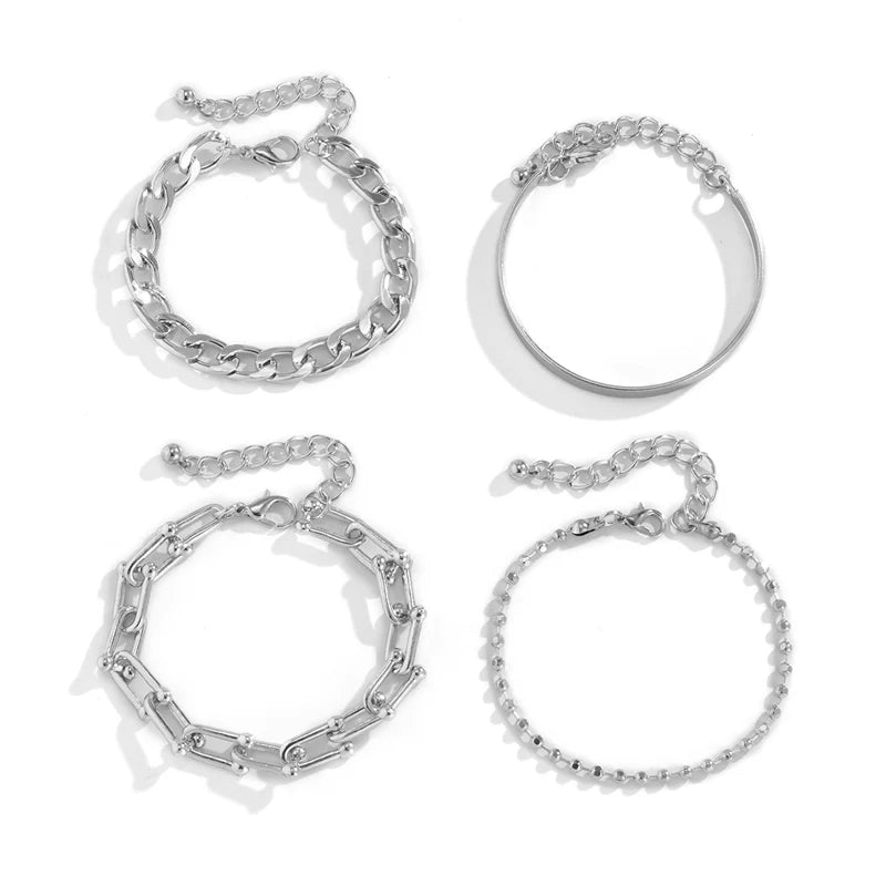 Hazel Stackable Metal Bracelets Set - Silver Style Three