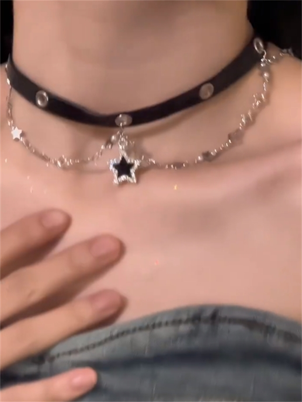 Heily Black Glitter Star Choker - Black Pentagon Necklace
