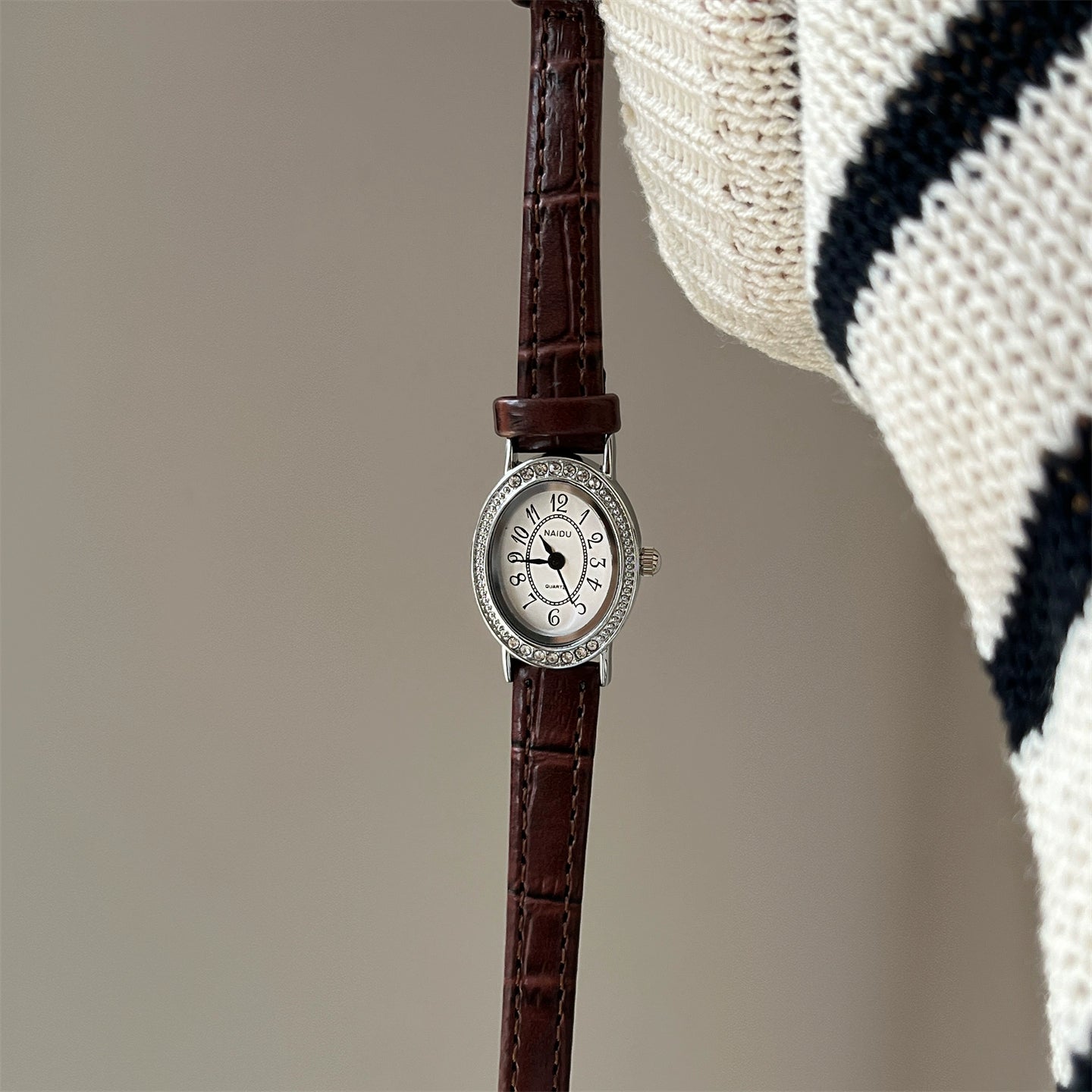 Addie Diamond Petite Watch - Coffee Strap Silver Case White Dial [YVDQ3FQC]
