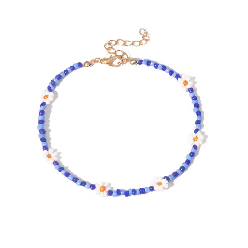 Melani Daisy Charm Necklace - Anklet - Blue