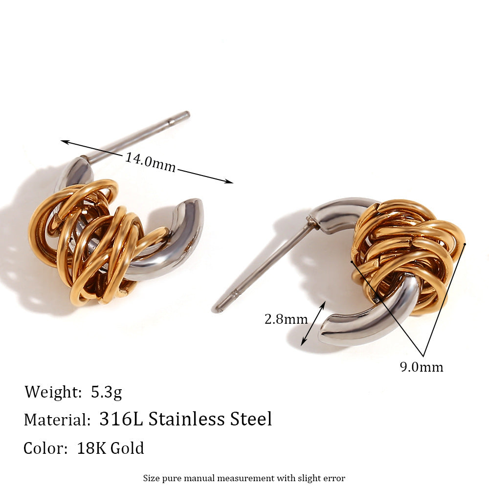 Amberley Hammered Geometric Earrings - Mini Creative Wrapped C-Shape Earrings - Mixed Gold [9HDIGB7N]