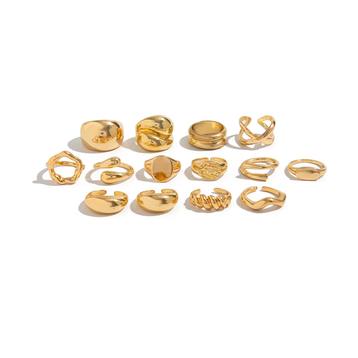 Emmalee Irregular Open Ring Set - Light Gold (14-piece Set)