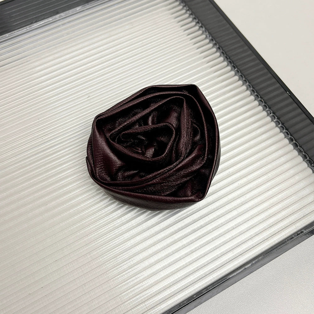 Liba Sculpted Leather Rose Brooch - Brown-Red Leather Flower Brooch [FAP4GO7N]
