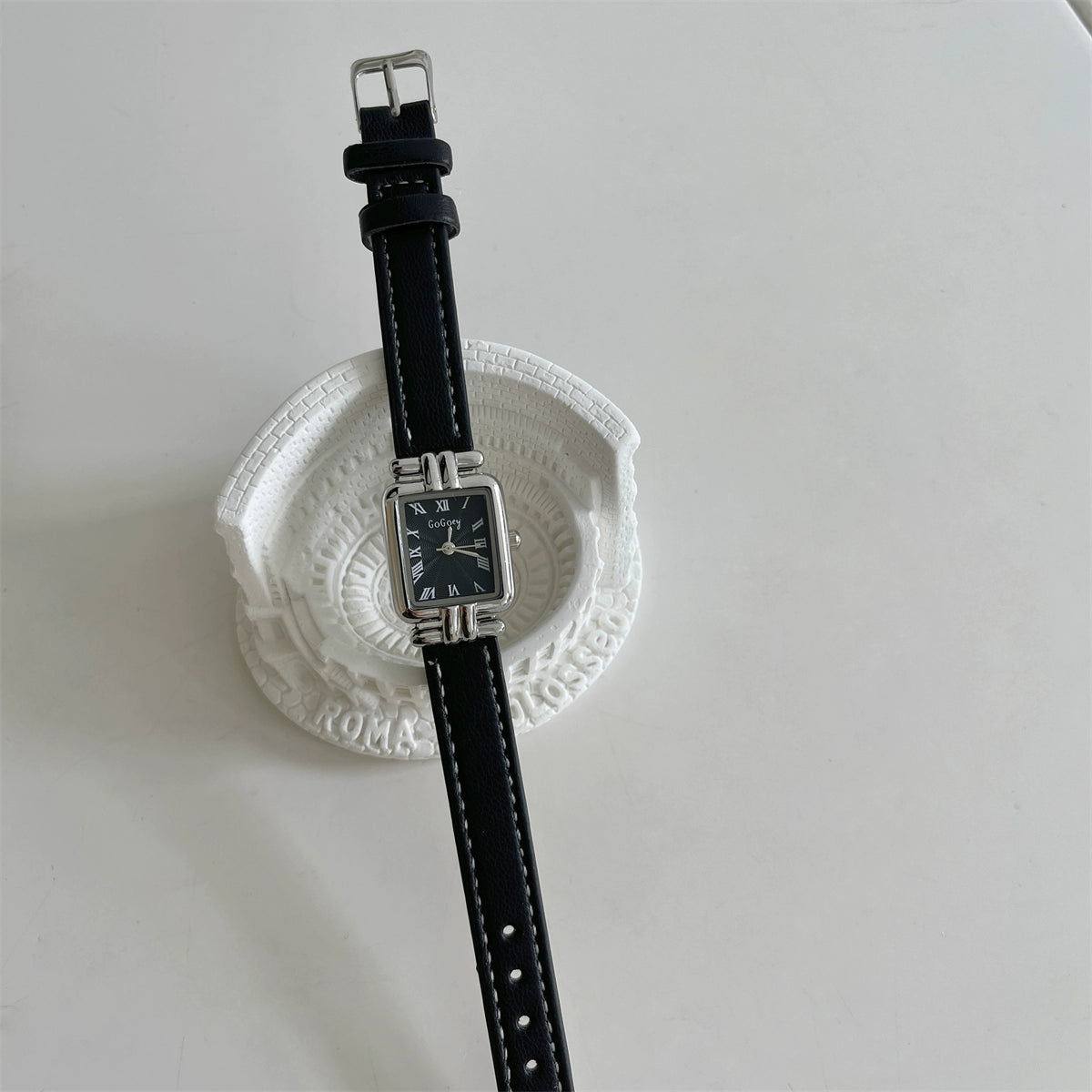 Jailyn Petite Square Watch - Black Strap Silver Frame Black Face [4RWIWQR3]