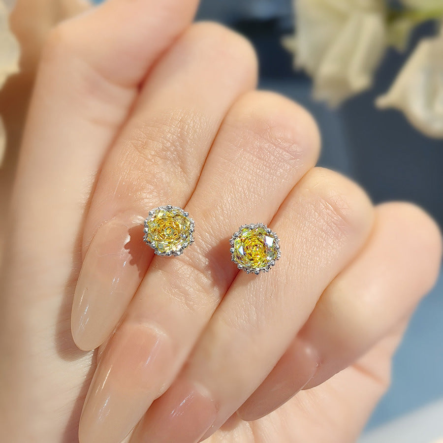 Lainee Octagonal Gemstone Jewelry Set - Goose Yellow Diamond Stud Earrings [ARXIF65T]