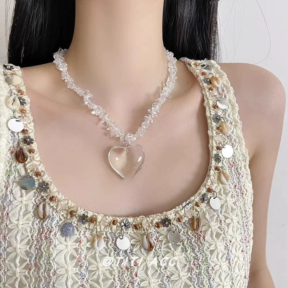 Coralyn Beaded Heart Necklace - Irregular Crystal Heart [YO19HWSQ]