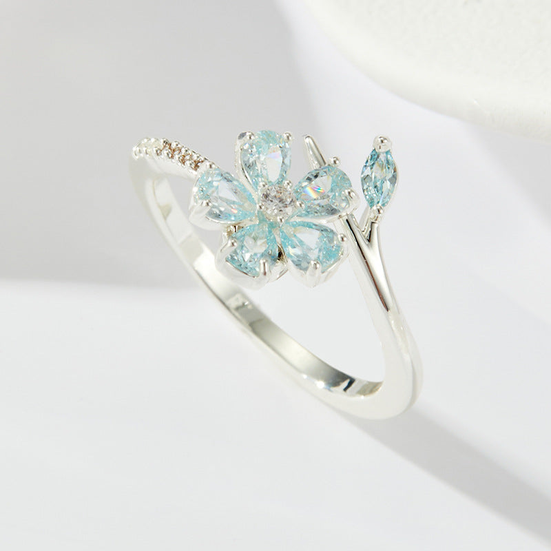 Zadie Floral Zircon Open Ring - Silver [THSZGBWT]