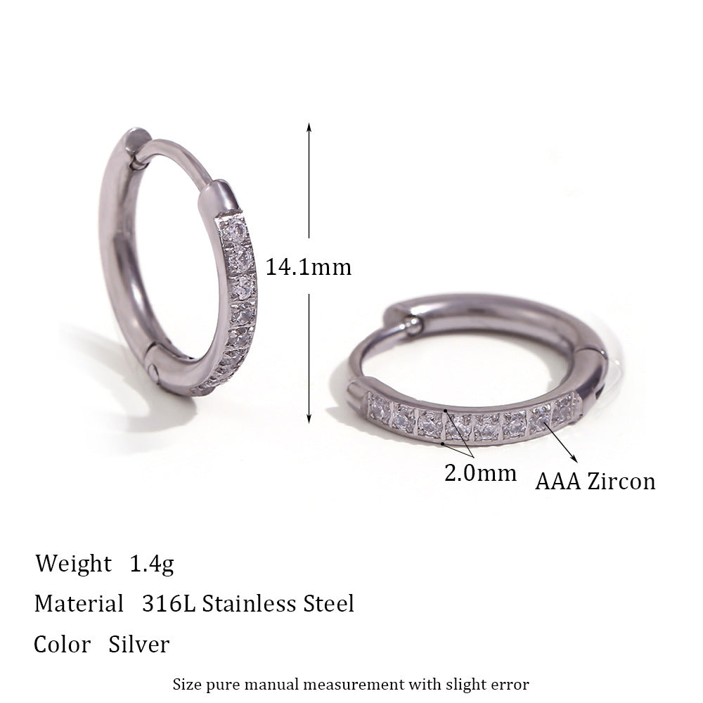 Laiyla Zircon Hoop Earrings - Rounded Edge Zircon Hoop - Steel - 14mm [GF5RQO82]