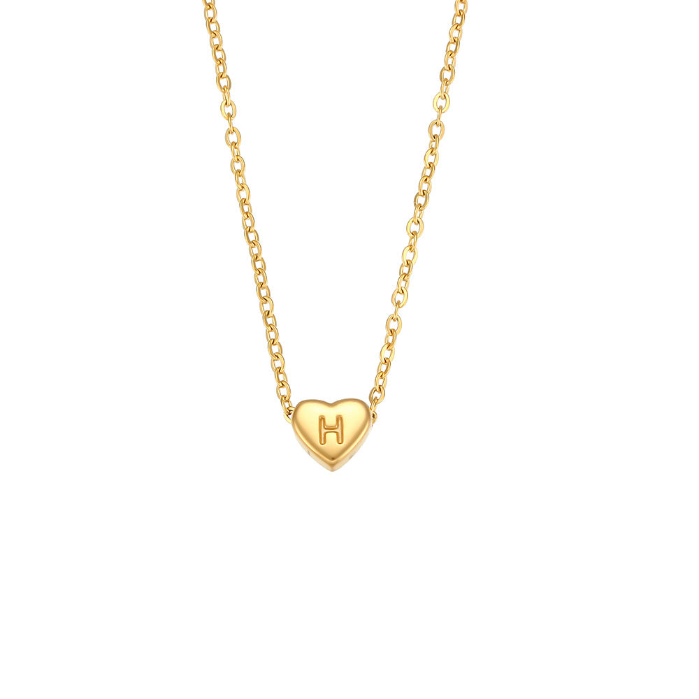Harmonii Dainty Heart Initial Necklace - Heart Letter H [U9ANPLCE]