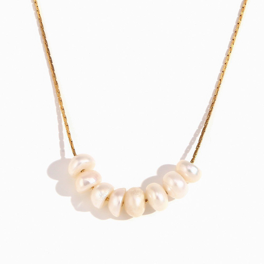 Avni Delicate Pearl Necklace - Freshwater Pearl String Drop Necklace - Gold [P0XOTFGD]