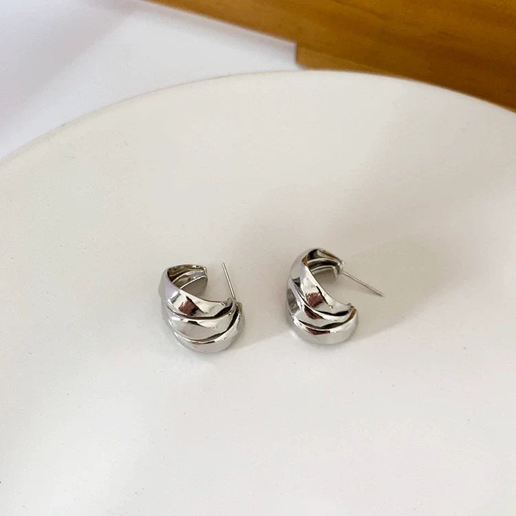 Jaliyah Multi-Layer C-Hoop Earrings - Silver