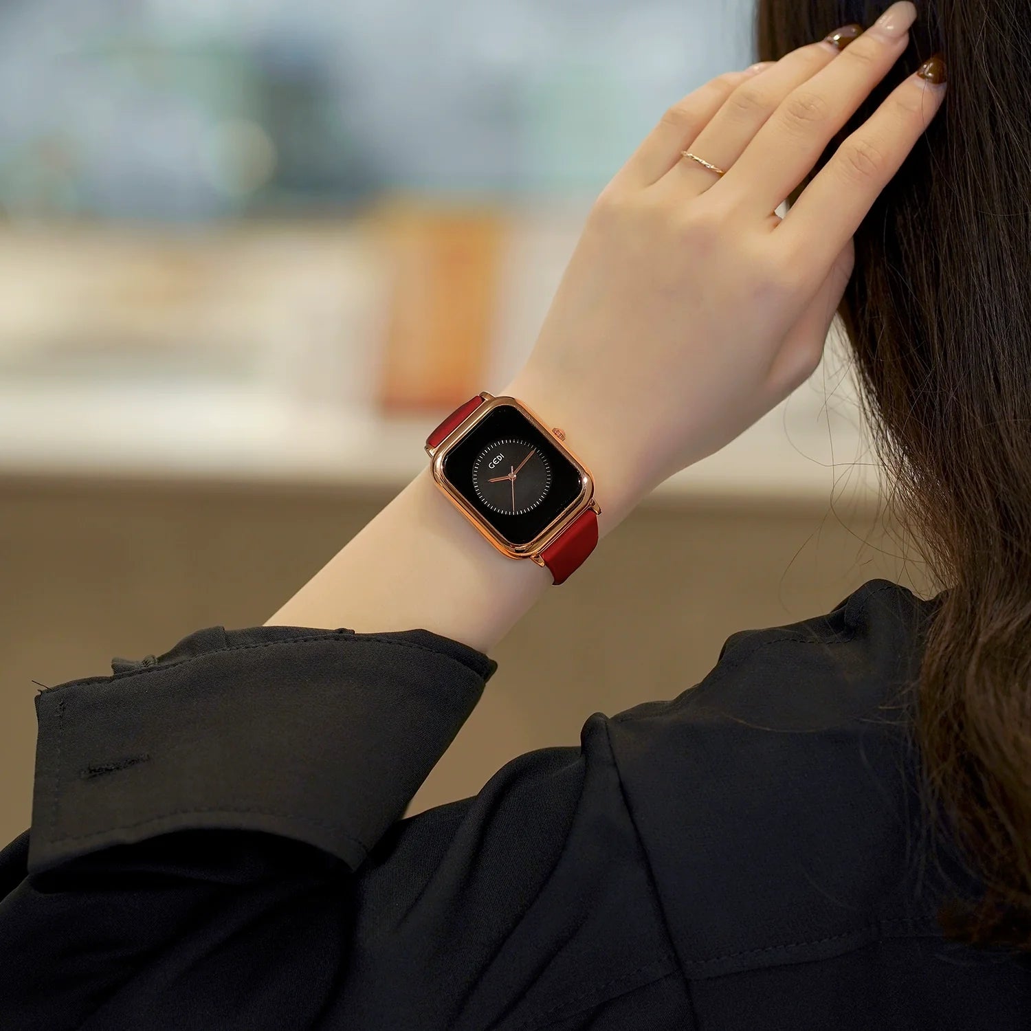 Nirvi Modern Rectangle Watch - Fashion Red