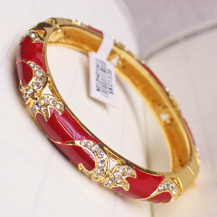 Mikaylah Floral Enamel Bangle - Red