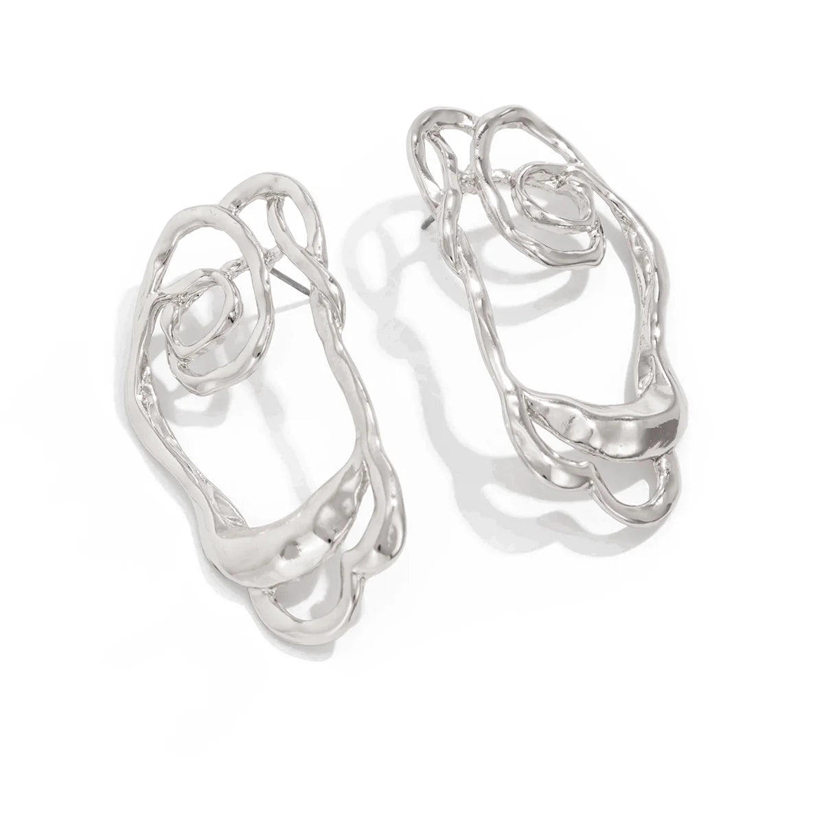 Emmagrace Floral Cutout Stud Earrings - Silver
