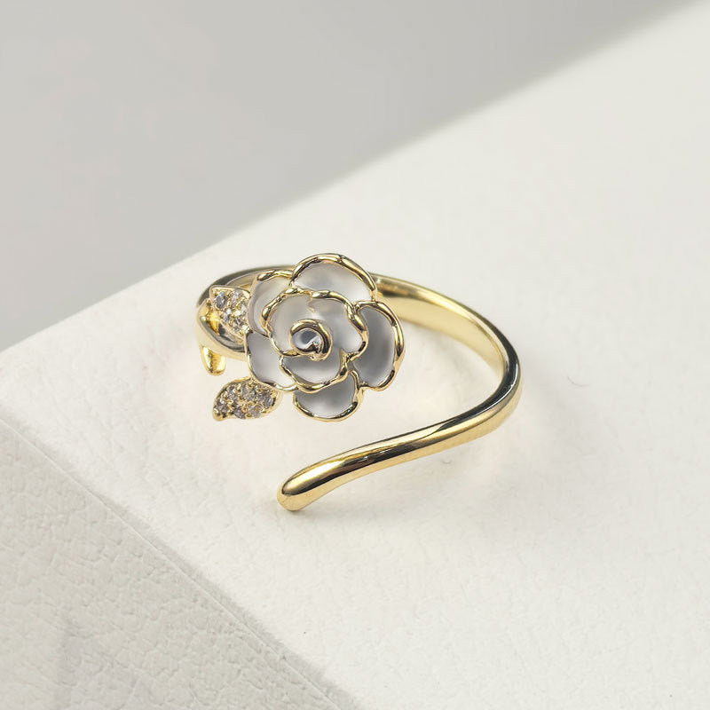 Yulianna Camellia Open Ring - Matte White [Z7HDHHRB]