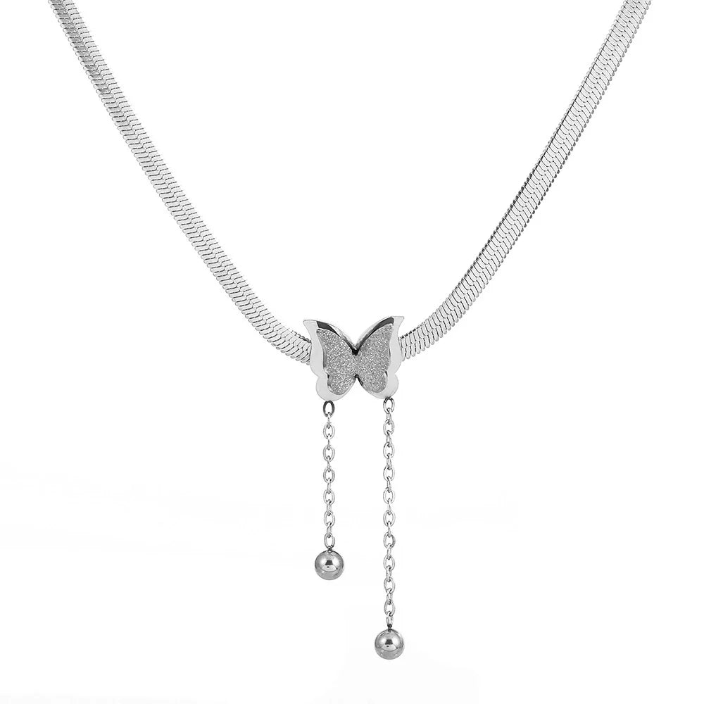 Kadence Butterfly Tassel Choker - Silver Necklace