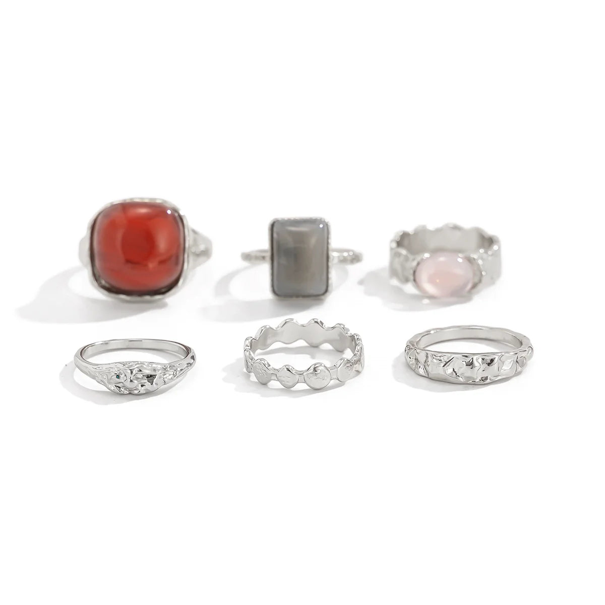 Holley Stacking Gemstone Ring Set - Silver (6 pieces)