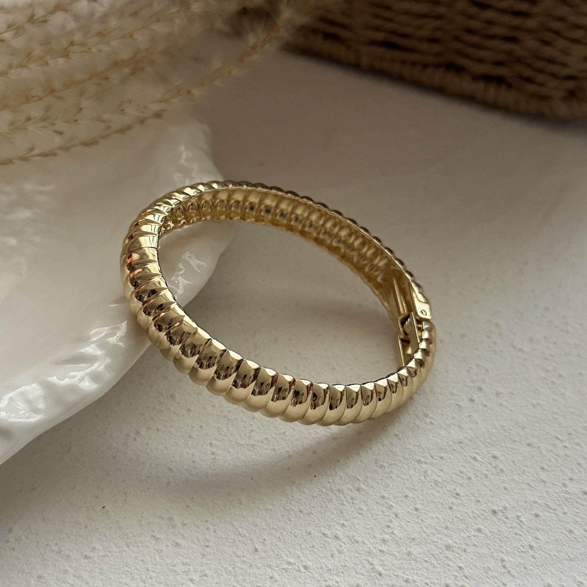 Shakira Sculptural Metal Cuff - Striped Narrow