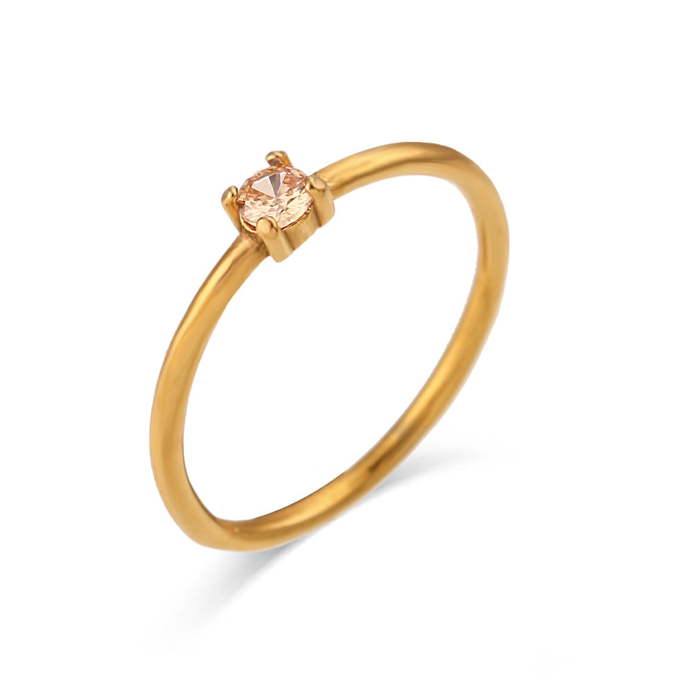 Kenzley Dainty Birthstone Ring - Deep Champagne [Y0F4FFO0]