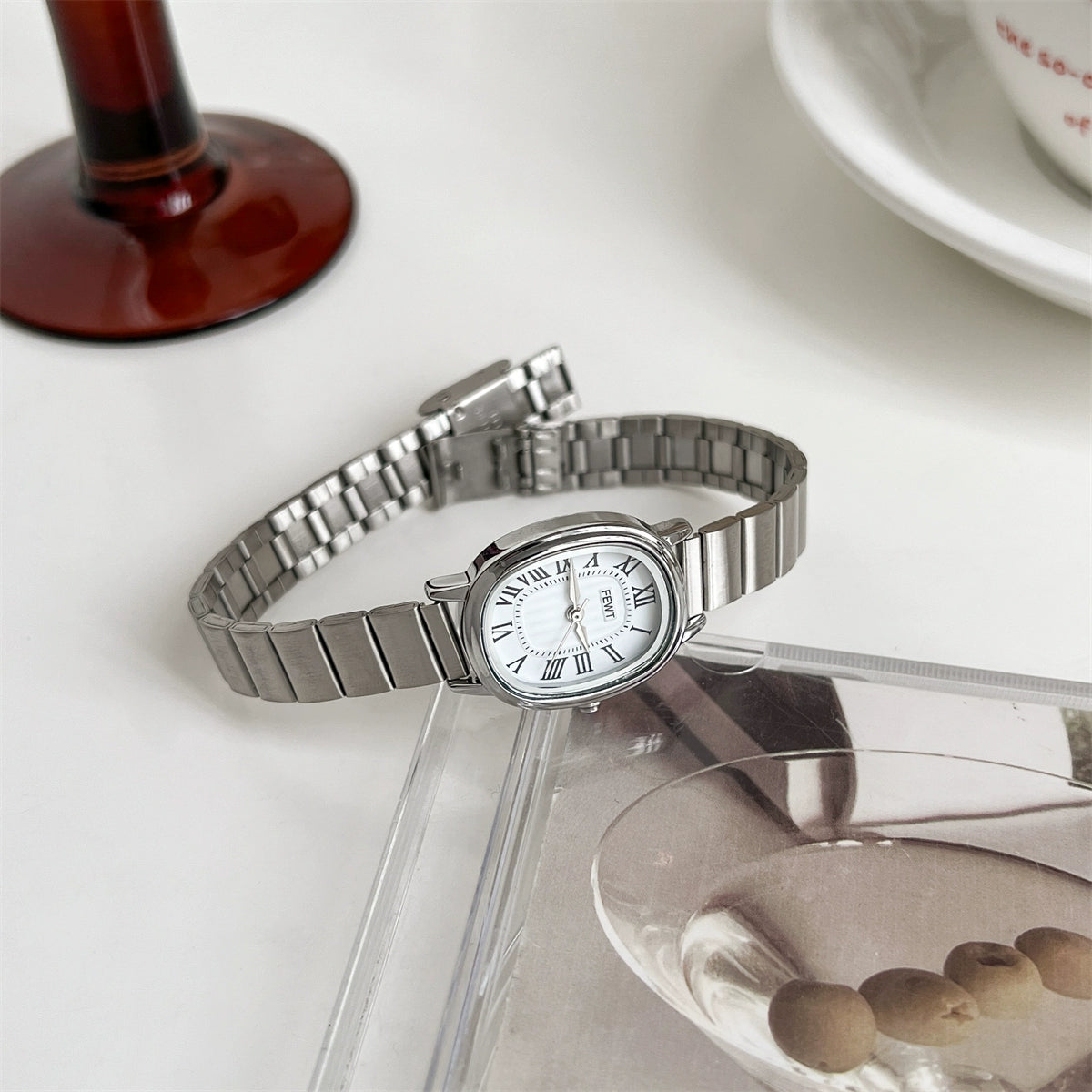 Alizae Petite Roman Watch - Bamboo Joint Band White Dial [BKQM7STP]