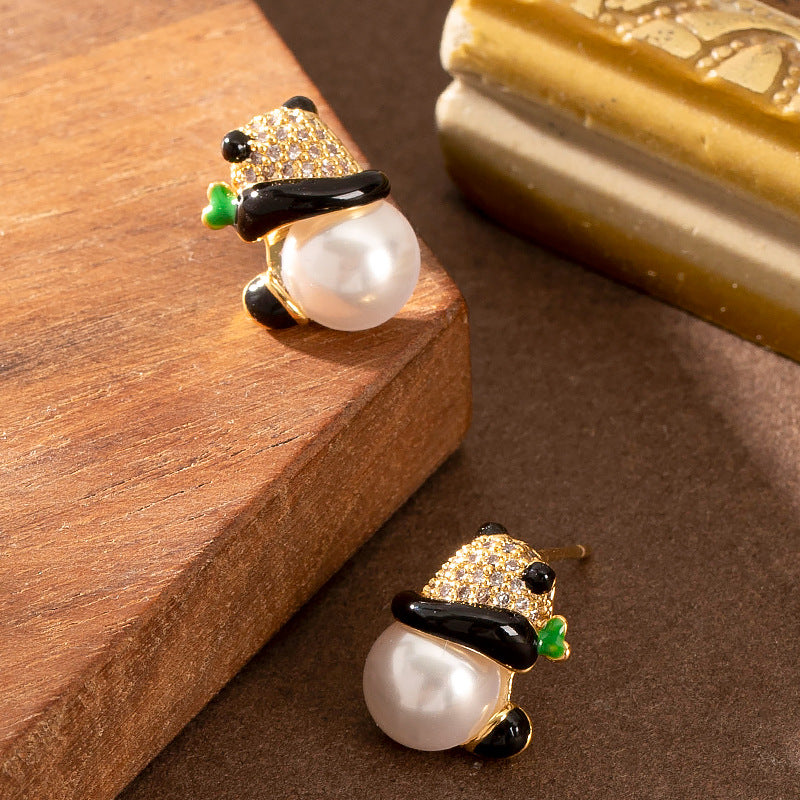 Carsyn Sparkling Panda Pearl Earrings - Style 2 [Y2DMBHJC]